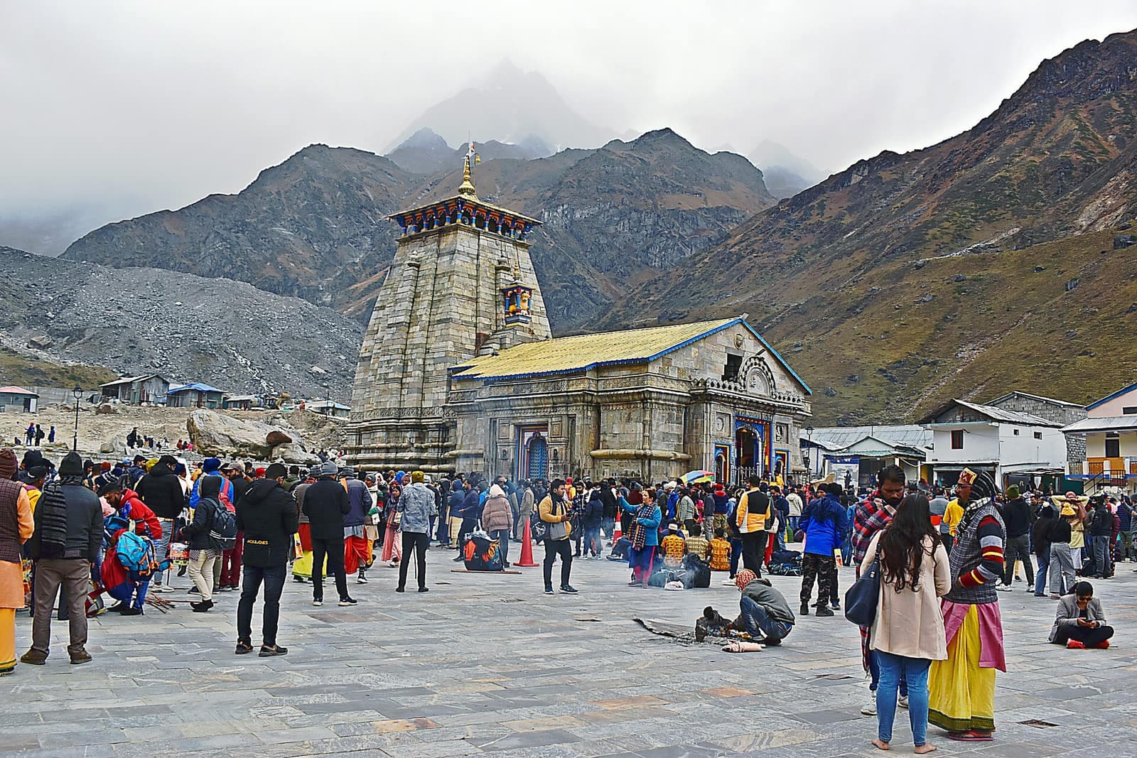 Kedarnath temple amid snow Himalayan peaks, Char Dham Yatra package from Indore